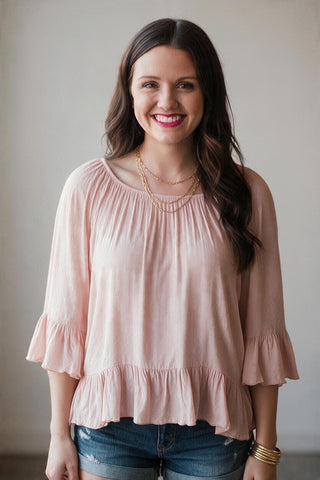 peach ruffle top on or off the shoulders