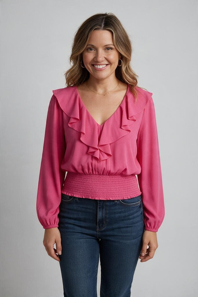 hot pink ruffle top
