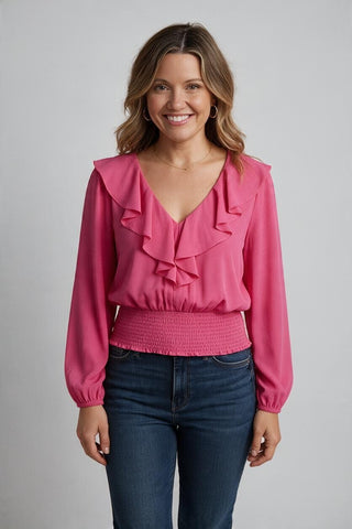 hot pink ruffle top