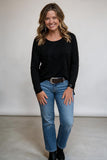 black long sleeve tee with black sequin elbow patches