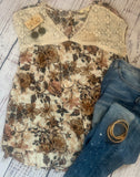 brown and ivory floral print top for summer, a neutral we love