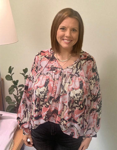 rose print babydoll blouse for work or play