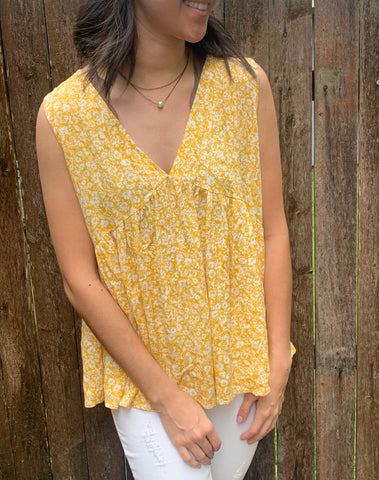 yellow floral blouse for spring and summer v-neck pabydoll style top