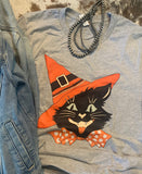 halloween witch cat graphic tee