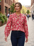 crimson floral blouse