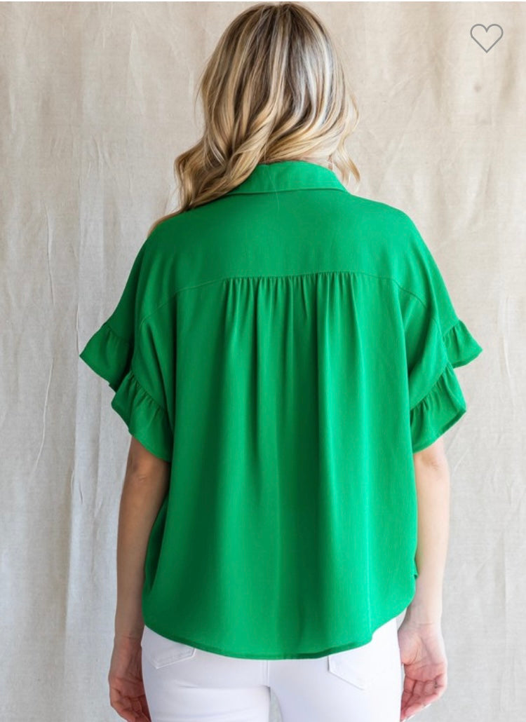 Kelly Green V Neck Blouse main image 0