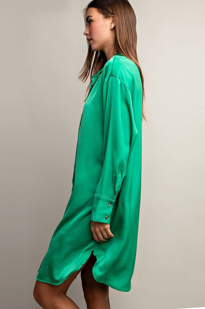 Button Down Dress Kelly Green / Small / DK7355 Button Down Dress Kelly Green / Small / DK7355
