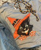 vintage halloeen tee of a witch cat