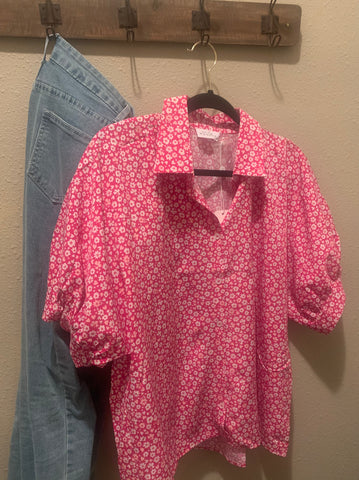 Pink floral blouse for spring and summer