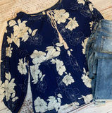 navy floral babydoll top in our bestselling boutique