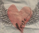 pink love heart with wings graphic tee with rhinestones