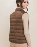 puffer vest in brown affordable price