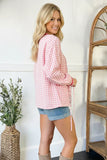 pink and white check jacket