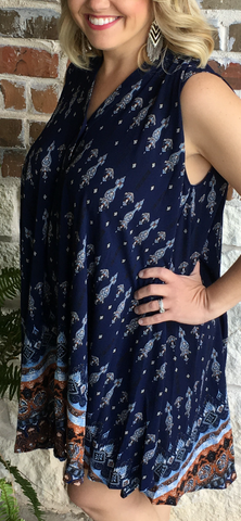 Navy Print summertime dress, sleeveless and so cute