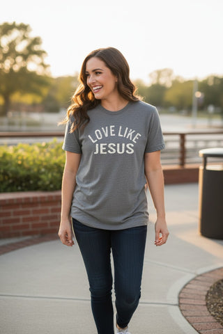 Love like Jesut t-shirt in grey with white screen printing