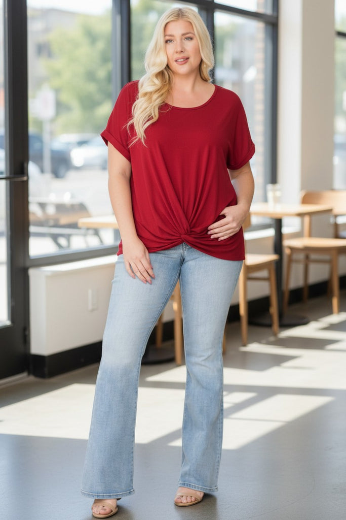 red twist front plus size top