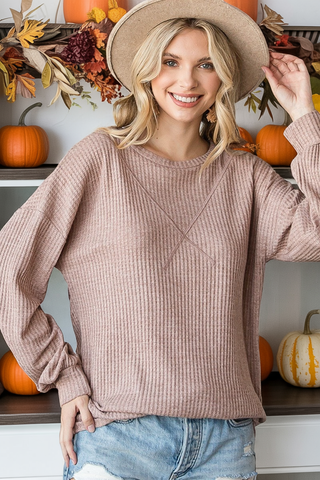 taupe thermal waffle weave top in plus sizs