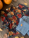 navy floral blouse for fall with twist front from umgee in our boutique