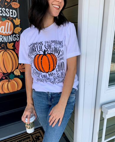 fall tee, pumpkin on a tee with fall words