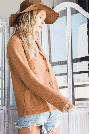 camel brushed knit jacket