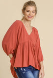 rust babydoll fall top in our boutique Aunt Lillie Bells