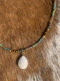 Crystal Bead Necklace with White Teardrop