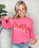 Pink and red merry Christmas tee in our boutique aunt lillie bells