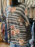 grey striied floral plus size top in our boutique aunt lillie bells