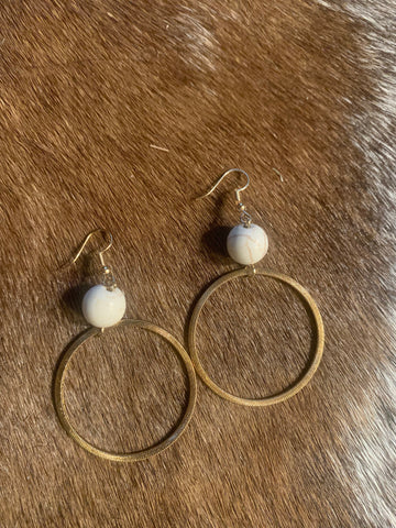 western boho white stone and gold hoop dangle statement earrings in aunt lillie bells boutique