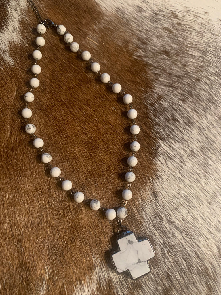 western jewelry a white stone cross and bead necklace in ur boutique aunt lillie bells