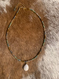 crystal seed bead necklace with white marble pendant in our western boutique aunt lillie bells