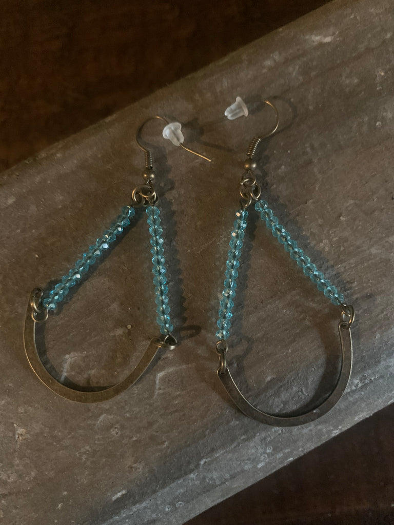 western jewelry with a boho vibe, mint crystal and bronze statement earrings