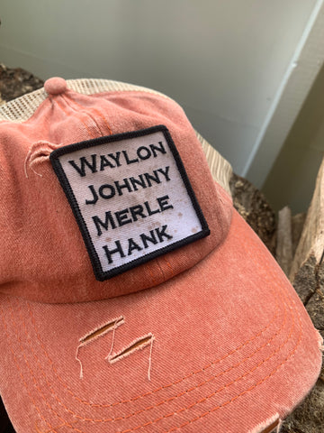 waylon johnny merle hank distressed trucker cap in our boutique aunt lillie bells