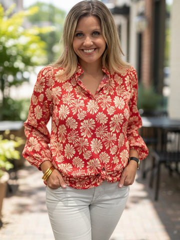 Crimson Floral Burst Bloue