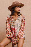 rose print spring boho peasant top
