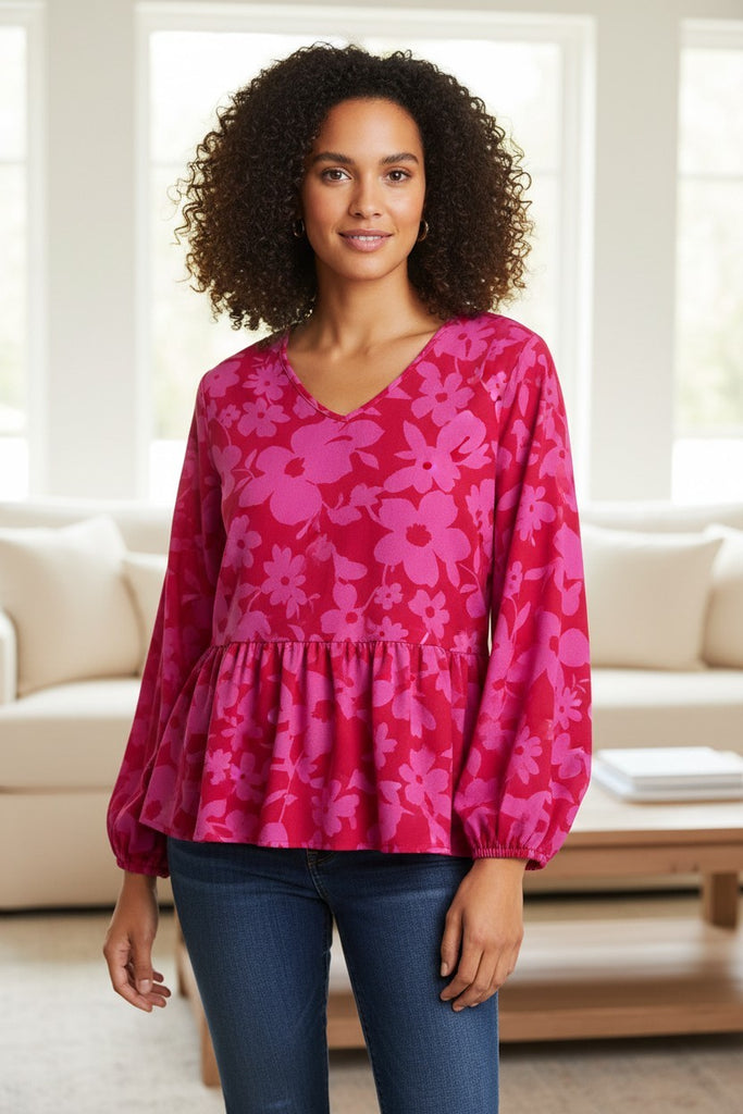 pink on pink floral blouse