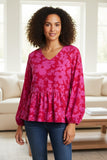 pink on pink floral blouse