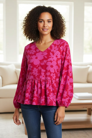 pink on pink floral blouse