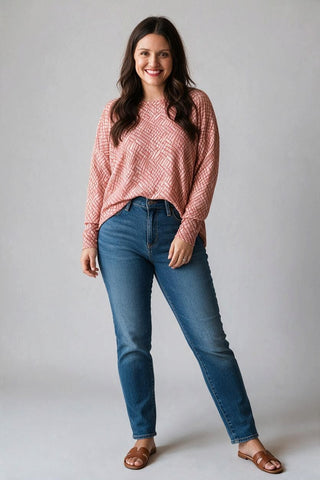 red brushed knit top