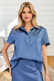 blue satin blouse for work or an evening out