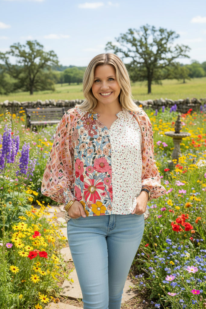 rose floral print top or spring and summer