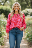 pink floral top with bow detail