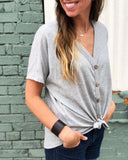 Front Tie Waffle Top in grey, great for weekends