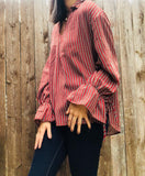 Brick Striped Top with Sleeve Tie - Aunt Lillie Bells