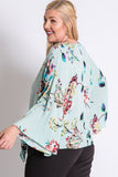 plus size floral print top in mint with front tie