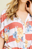Red Striped Floral Front Tie Top - Aunt Lillie Bells