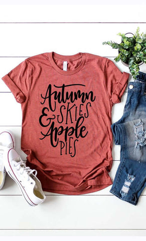 autumn skies and apple pies graphic fall bestselling tee in our boutique aunt lillie bells