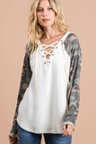 ivory thermal top with camo sleeves