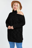 black plus size sweater dress with one shoulder 