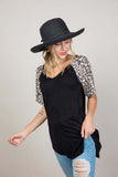 Black blouse with leopard drop sleeves in our boutique aunt lillie bells